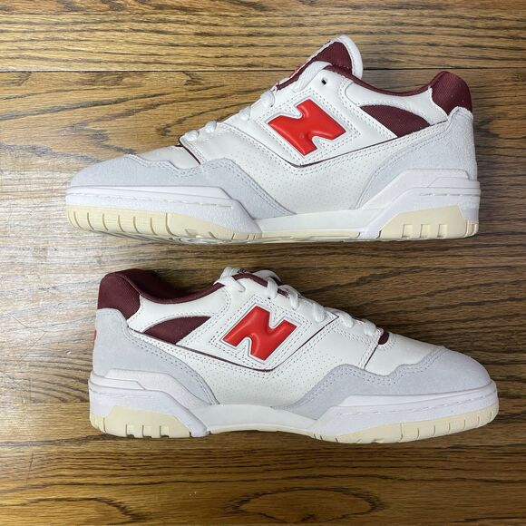 New Balance 550 Men\'s Shoes Size 8.5 10 12 White Burgundy Red Casual Shoes